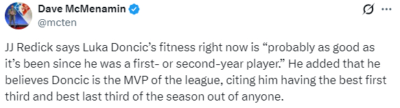 东契奇缺席湖人战仍获教练力挺 三月狂飙领跑